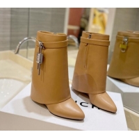 Popular Style Givenchy Shark Lock Wedge Ankle Boots 8.5cm in Leather Camel Brown 923016