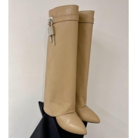 Grade Quality Givenchy Shark Lock Wedge High Boots 9cm in Leather Apricot 923023