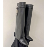 Best Price Givenchy Shark Lock Wedge High Boots 9cm in Leather Black 923026