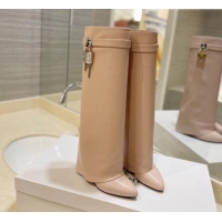 Pretty Style Givenchy Shark Lock Wedge High Boots 9cm in Leather Nude Pink 923028