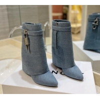 Good Product Givenchy Shark Lock Wedge Ankle Boots 9cm in Washed Denim Light Blue 923038