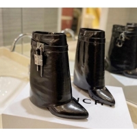 Purchase Givenchy Shark Lock Wedge Ankle Boots 9cm in Crinkle Metallized Leather Black 923040