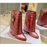 Low Cost Givenchy Shark Lock Wedge Ankle Boots 9cm in Crinkle Metallized Leather Pink 923043