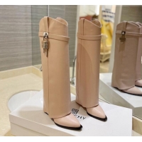 Low Price Givenchy Shark Lock Wedge High Boots 8.5cm in Calf Leather Nude Pink 923051