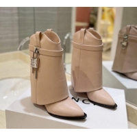 Perfect Givenchy Shark Lock Wedge Ankle Boots 8.5cm in Calf Leather Nude Pink 923053