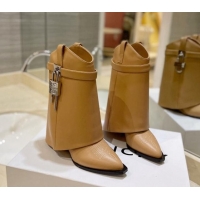 Sophisticated Givenchy Shark Lock Wedge Ankle Boots 8.5cm in Calf Leather Camel Brown 923055