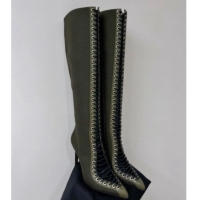 Stylish Givenchy Show High Boots 9.5cm in knit and leather Green 926126