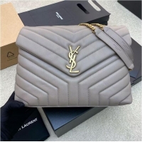 Pretty Style SAINT LAURENT Loulou Monogram Large quilted leather shoulder bag 392288 Light Gray Gold-Tone