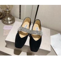 Original Cheap Jimmy Choo Suede Ballet Flat with Crystal Strap Black 926056