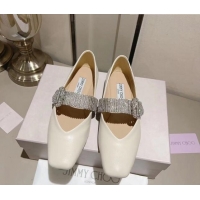 Discount Jimmy Choo Leather Ballet Flat with Crystal Strap White 926058