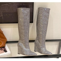 Best Price Jimmy Choo Blake Wedge Knee Boots 10cm in Crystal Allover Silver 926084