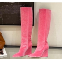 New Style Jimmy Choo Blake Wedge Knee Boots 10cm in Suede Pink 926087