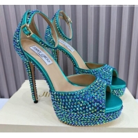 Elegant Jimmy Choo Max Crystals Platform Sandals 13cm Green 025113