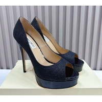 Best Quality Jimmy Choo Glitter High Heel Platform Pumps 13cm with Open Toe Black 1025116