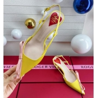 Best Product Roger Vivier Virgule Bow Slingback Pumps in Satin 4.5cm Heel Yellow 392220