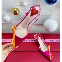 Top Design Roger Vivier Virgule Bow Slingback Pumps in Satin 4.5cm Heel Rosy 392219