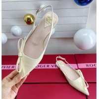 Good Quality Roger Vivier Slingback Bow Ballerinas in Patent Leather White 392217