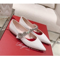 Pretty Style Roger Vivier Bouquet Flower Babies Flat Ballerina in White Tweed 392215