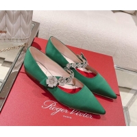 Purchase Roger Vivier Bouquet Flower Babies Flat Ballerina in Satin Green 392214