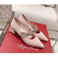 Charming Roger Vivier Bouquet Flower Babies Pumps in Satin 4.5cm Heel Pink 392209