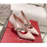 Unique Discount Roger Vivier Bouquet Flower Babies Pumps in Satin 8.5cm Heel Pink 392205