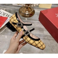 Low Cost Roger Vivier Trés Vivier Strass Buckle Mini Babies Ballerinas 3cm in Fabric Yellow 1013076