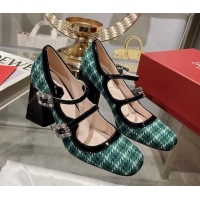 Luxury Roger Vivier Trés Vivier Strass Buckle Mini Babies Pumps 8.5cm in Fabric Green 1013077