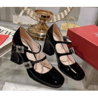 Duplicate Roger Vivier Trés Vivier Strass Buckle Mini Babies Pumps 8.5cm in Patent Leather Black 1013078