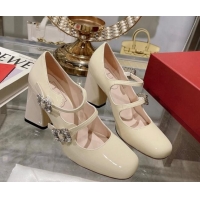 AAAAA Roger Vivier Trés Vivier Strass Buckle Mini Babies Pumps 8.5cm in Patent Leather White 1013080