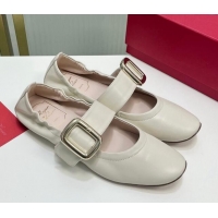 Grade Roger Vivier Viv' Choc Metal Buckle Babies Ballerinas in Leather White 104023