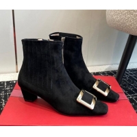 Duplicate Roger Vivier Belle Vivier Metal Buckle Chelsea Ankle Boots 5cm in Suede Black 104026