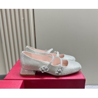 Sumptuous Roger Vivier Trés Vivier Strass Buckle Mini Babies Pumps 3cm in Crystals Silver 121061