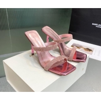 Low Cost Amina Muaddi Rih High Heel Slide Sandals with Crystal 11cm Pink 926053