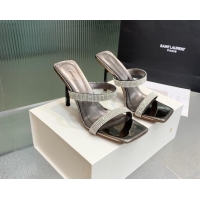 Discount Amina Muaddi Rih High Heel Slide Sandals with Crystal 11cm Grey 926055