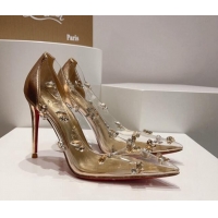 Buy Discount Christian Louboutin Degraqueen Pumps 10.5cm in Clear PVC and Crystals Gold 013083