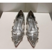 Hot Style Christian Louboutin Degraqueen Flat Ballet in Clear PVC and Crystals Silver 013084