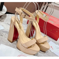 Perfect Christian Louboutin Movida Sabina Platform High Heel Sandals 13cm in Patent Leather Nude 014005