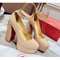 Top Quality Christian Louboutin Movida Sabina Platform High Heel Sandals 13cm in Calf Leather Nude 014008