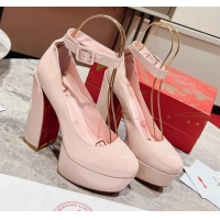 Most Popular Christian Louboutin Movidastrap Platform High Heel Pumps 13cm in Patent Leather Light Pink 014011