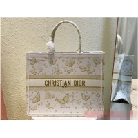 Promotional LARGE DIOR BOOK TOTE Gold-Tone and White Butterfly Zodiac Embroidery M1286ZT