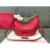 Famous Brand VALENTINO Vlogo Moon small leather HOBO bag chain N08J Red