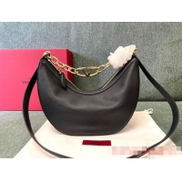 Buy Cheap VALENTINO Vlogo Moon small leather HOBO bag chain N08J Black