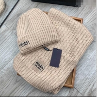 Famous Brand Prada Knit Hat and Scarf Set 1108 Beige 2023