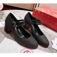 Original Cheap Christian Louboutin Movida Jane Glitter Mary Janes Pumps 5.5cm Black 014015