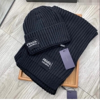 Famous Brand Prada Knit Hat and Scarf Set 1108 Black 2023