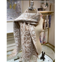 Best Price Loewe Anagram Wool and Alpaca Fur Long Scarf 38x200cm C8069 Beige 2023