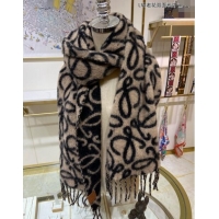 Top Quality Loewe Anagram Wool and Alpaca Fur Long Scarf 38x200cm C8069 Black 2023