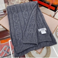 Unique Grade Hermes Cashmere Knit Long Scarf 28x180cm HS8074 Dark Grey 2023