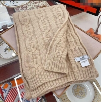 Luxury Discount Hermes Cashmere Knit Long Scarf 28x180cm HS8074 Beige 2023