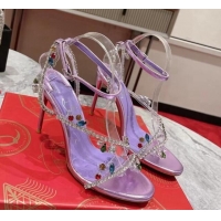 Duplicate Christian Louboutin Joli Queenie High Heel Sandals 10cm with Crystals Strap Purple 014020